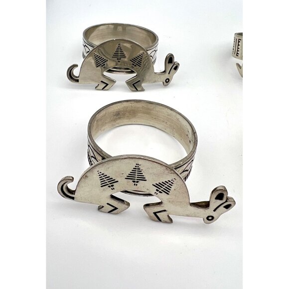 Set Of 6 Southwest Metal Napkin Rings Rabbit Turtle Kokopelli Designs - Picture 2 of 5